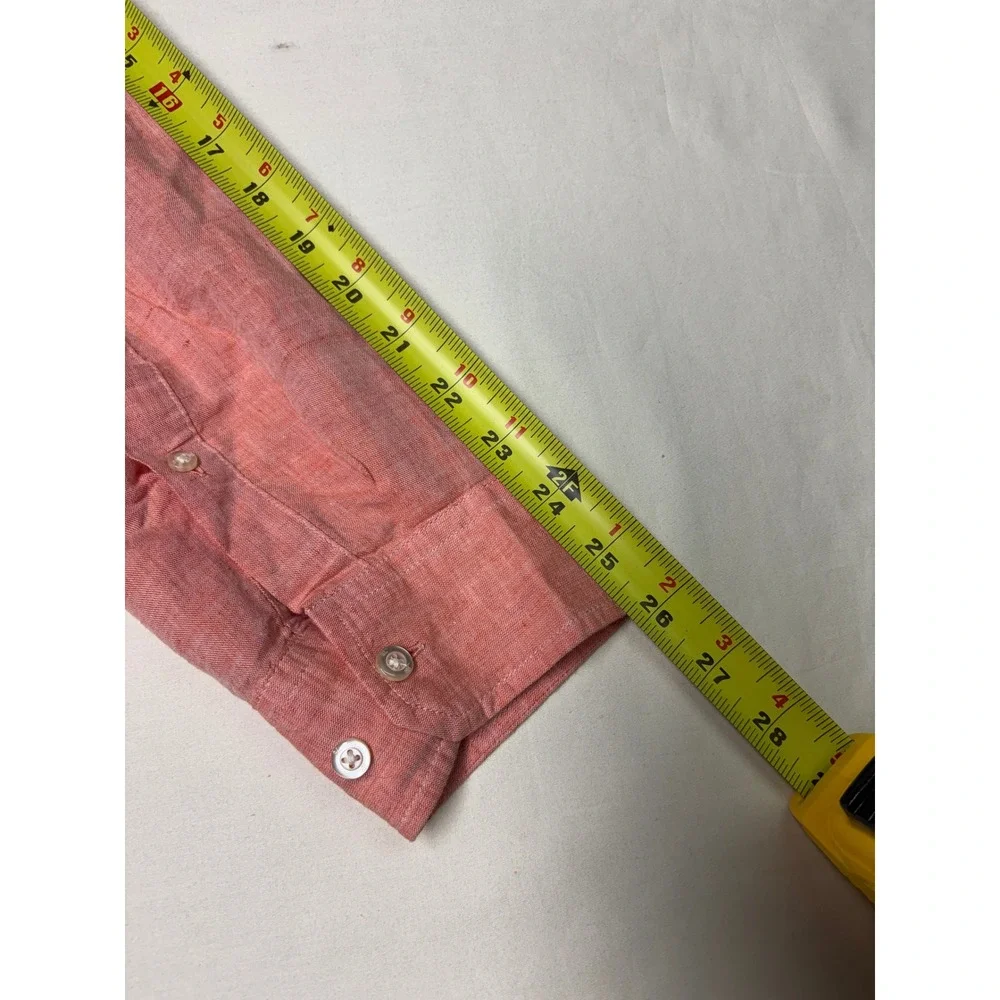 Banana Republic Untucked Slim Fit Linen Cotton Shirt Coral Orange Mens Large